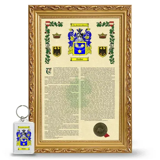 Slusher Framed Armorial History and Keychain - Gold