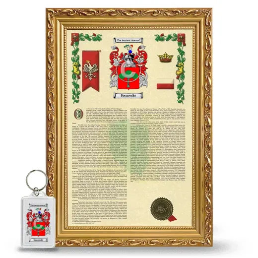 Sosnovsky Framed Armorial History and Keychain - Gold