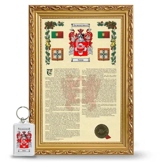 Sousa Framed Armorial History and Keychain - Gold