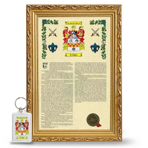 St-Legay Framed Armorial History and Keychain - Gold