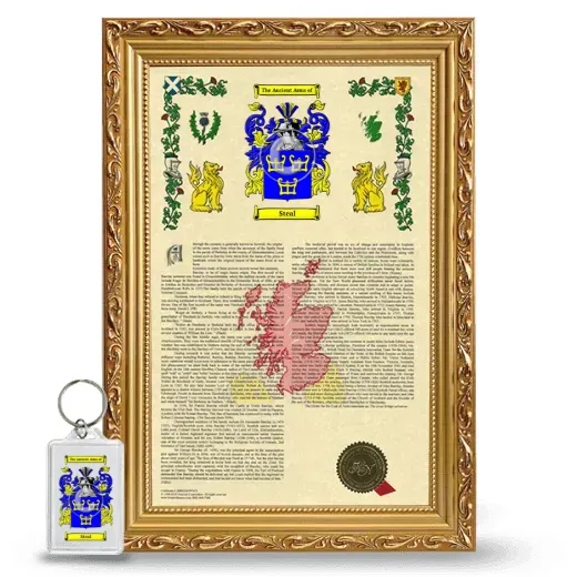 Steal Framed Armorial History and Keychain - Gold