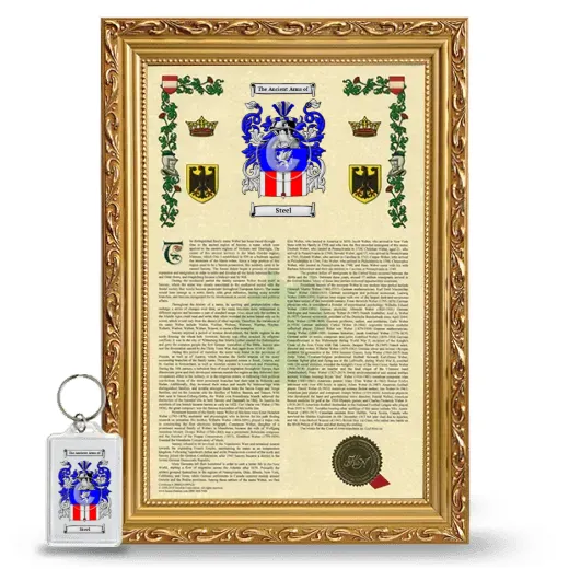 Steel Framed Armorial History and Keychain - Gold
