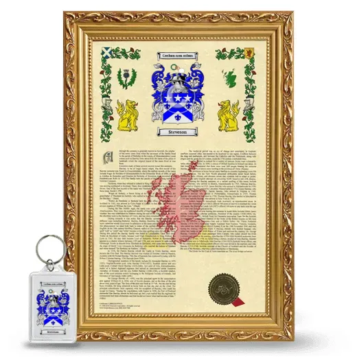 Steveson Framed Armorial History and Keychain - Gold