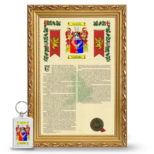 Stonebraker Framed Armorial History and Keychain - Gold