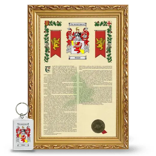 Stuart Framed Armorial History and Keychain - Gold