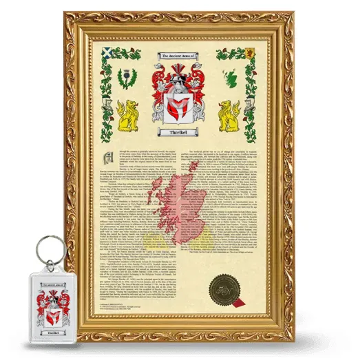 Threlkel Framed Armorial History and Keychain - Gold