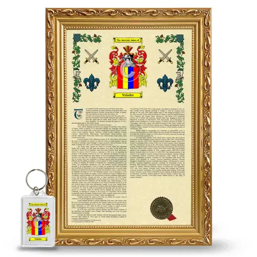 Valades Framed Armorial History and Keychain - Gold