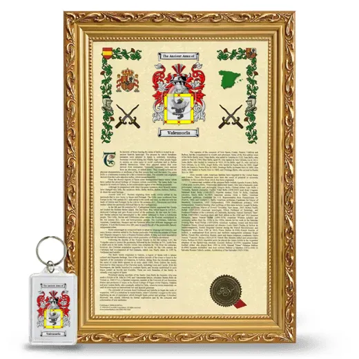 Valensuela Framed Armorial History and Keychain - Gold