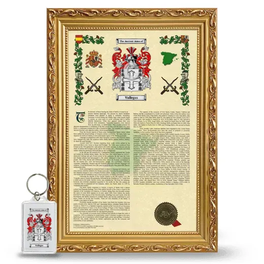 Vallegas Framed Armorial History and Keychain - Gold