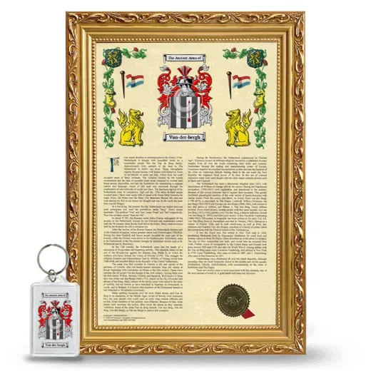 Van-der-bergh Framed Armorial History and Keychain - Gold