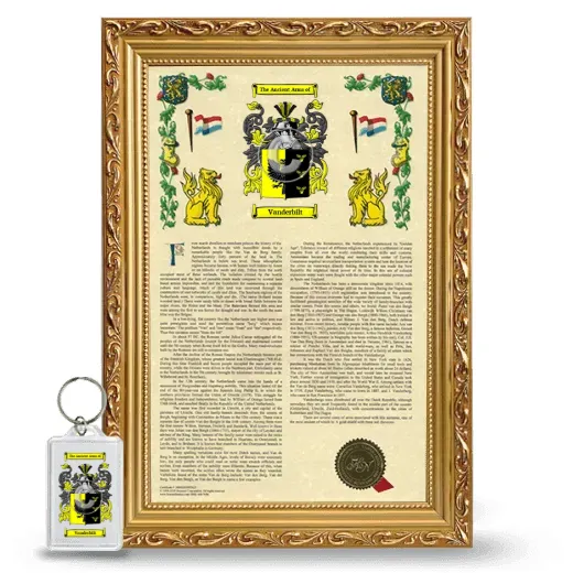 Vanderbilt Framed Armorial History and Keychain - Gold