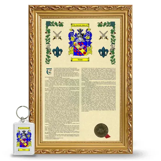 Vaux Framed Armorial History and Keychain - Gold
