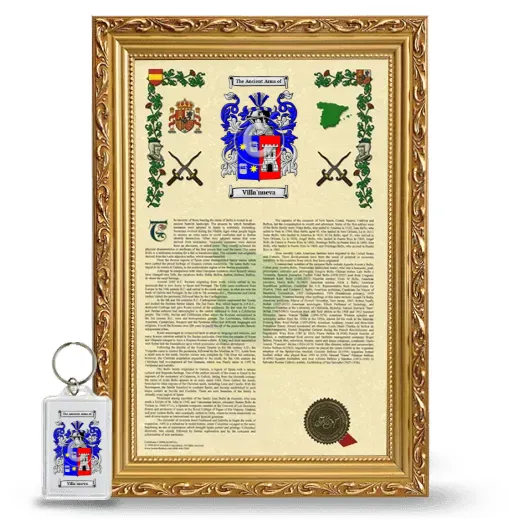 Villa'nueva Framed Armorial History and Keychain - Gold