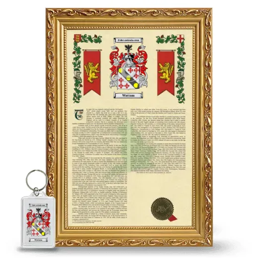 Wattam Framed Armorial History and Keychain - Gold