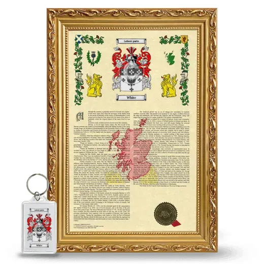 White Framed Armorial History and Keychain - Gold