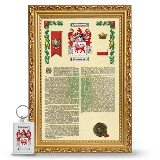 Wozniakiewicz Framed Armorial History and Keychain - Gold