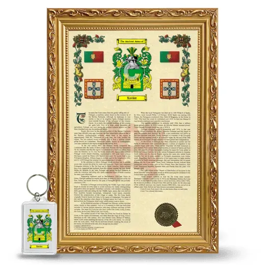 Xavier Framed Armorial History and Keychain - Gold