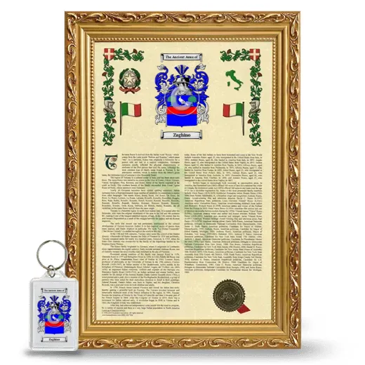 Zaghino Framed Armorial History and Keychain - Gold