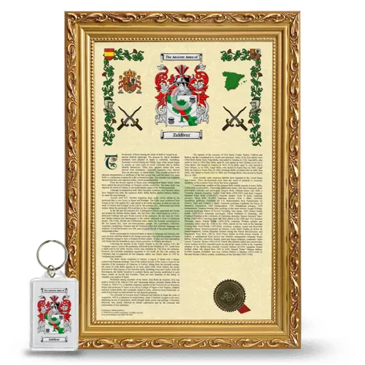 Zaldivar Framed Armorial History and Keychain - Gold