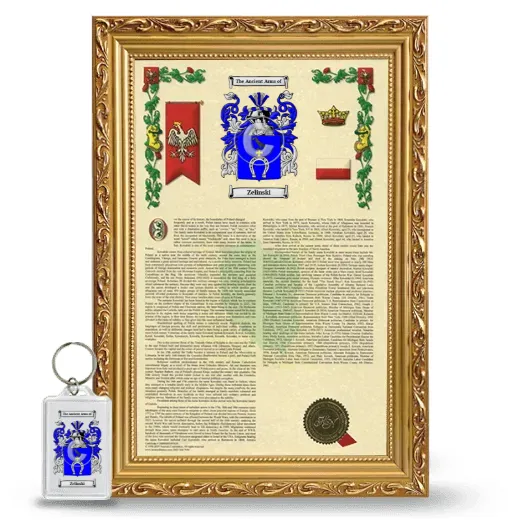 Zilinski Framed Armorial History and Keychain - Gold