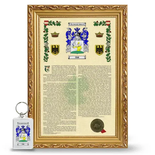 Zink Framed Armorial History and Keychain - Gold
