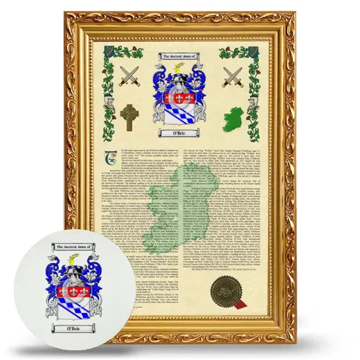 O'Bric Framed Armorial History and Mouse Pad - Gold