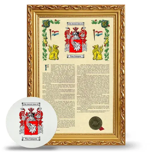 Van Campen Framed Armorial History and Mouse Pad - Gold