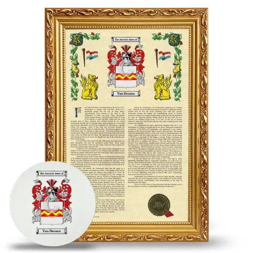 Van Deusen Framed Armorial History and Mouse Pad - Gold