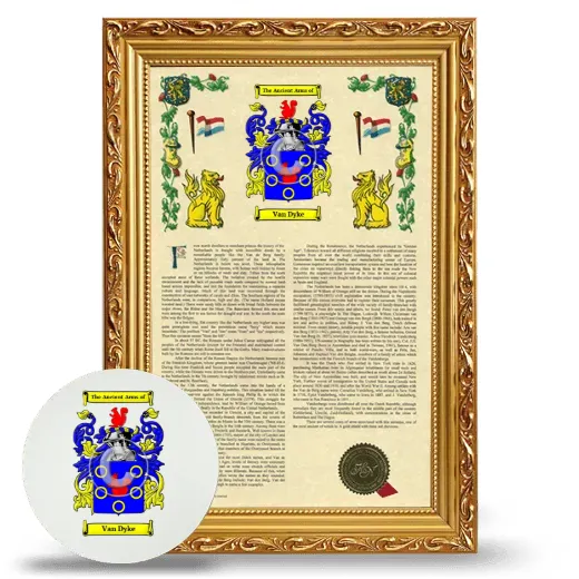 Van Dyke Framed Armorial History and Mouse Pad - Gold