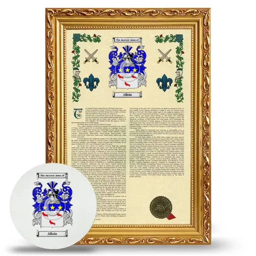 Allain Framed Armorial History and Mouse Pad - Gold