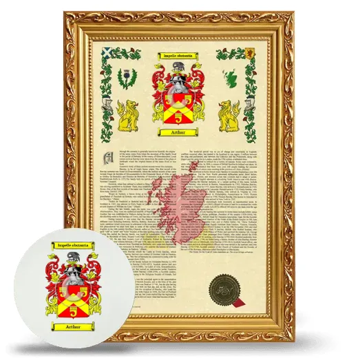 Arthur Framed Armorial History and Mouse Pad - Gold