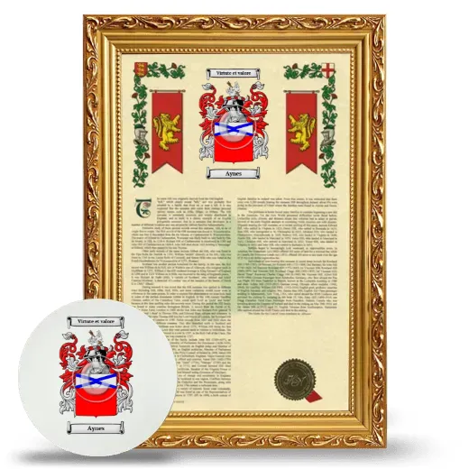 Aynes Framed Armorial History and Mouse Pad - Gold