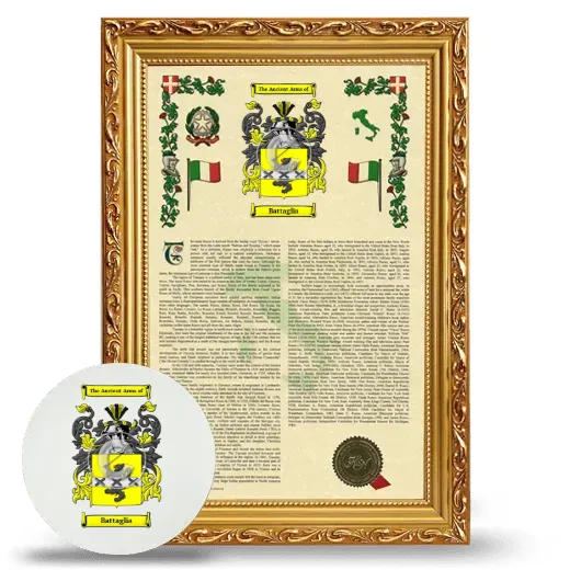 Battaglia Framed Armorial History and Mouse Pad - Gold
