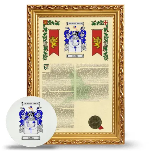 Battin Framed Armorial History and Mouse Pad - Gold