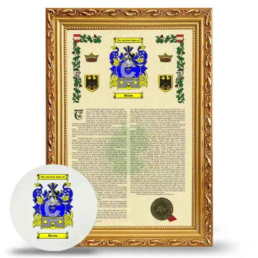 Baum Framed Armorial History and Mouse Pad - Gold