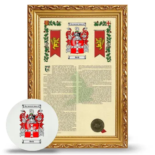 Beck Framed Armorial History and Mouse Pad - Gold