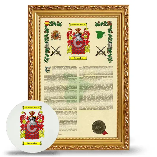Bermudes Framed Armorial History and Mouse Pad - Gold