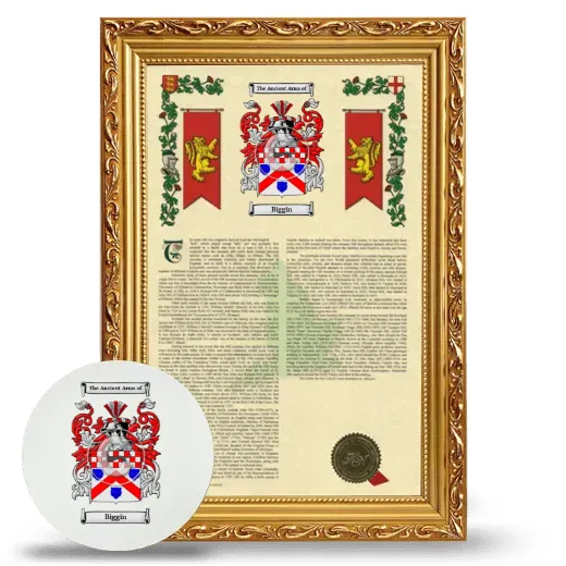 Biggin Framed Armorial History and Mouse Pad - Gold