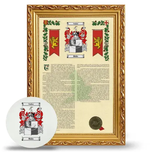 Binks Framed Armorial History and Mouse Pad - Gold