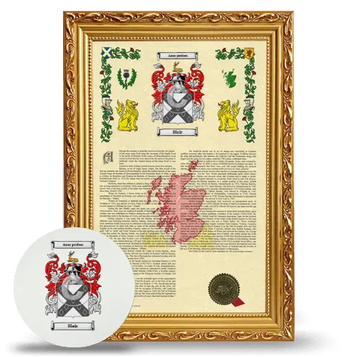 Blair Framed Armorial History and Mouse Pad - Gold