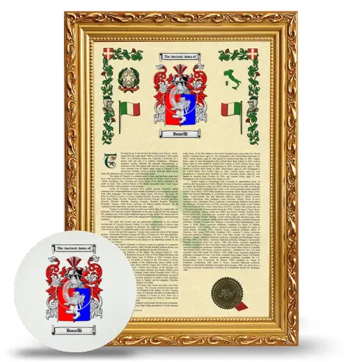 Bonelli Framed Armorial History and Mouse Pad - Gold