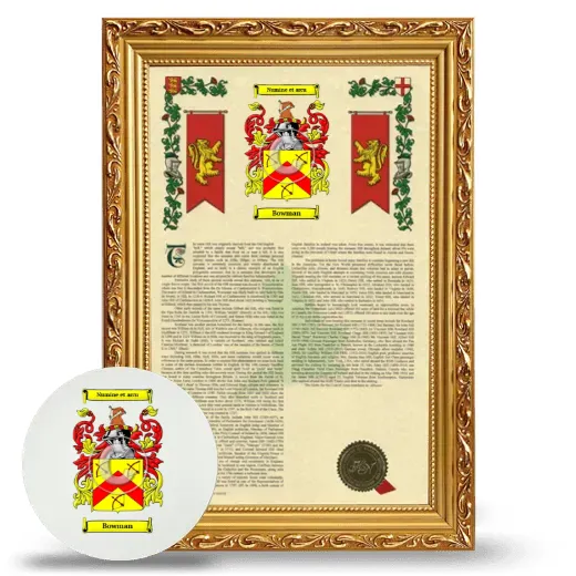 Bowman Framed Armorial History and Mouse Pad - Gold