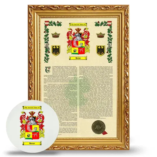 Brene Framed Armorial History and Mouse Pad - Gold