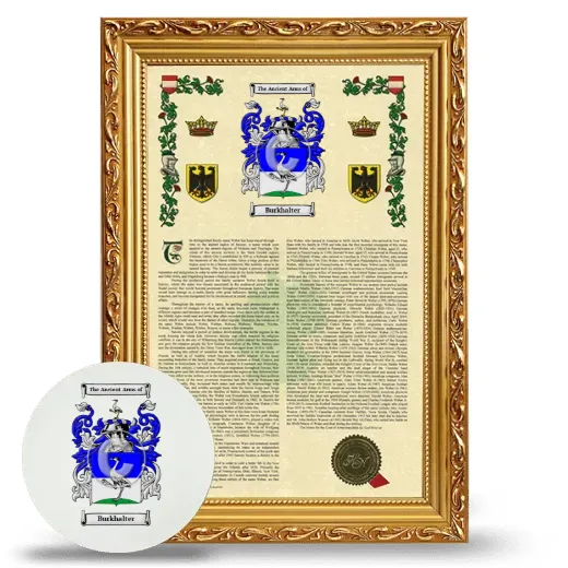 Burkhalter Framed Armorial History and Mouse Pad - Gold