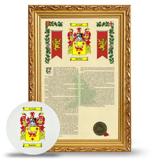 Butcher Framed Armorial History and Mouse Pad - Gold