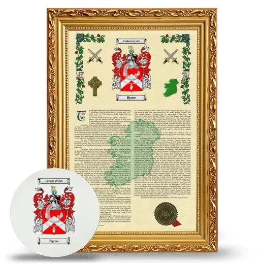 Byrne Framed Armorial History and Mouse Pad - Gold