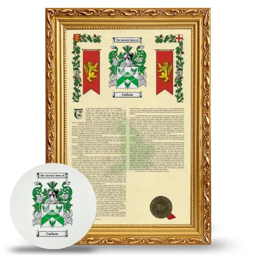 Carlson Framed Armorial History and Mouse Pad - Gold