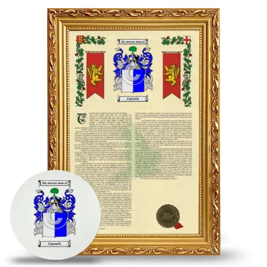 Carveth Framed Armorial History and Mouse Pad - Gold