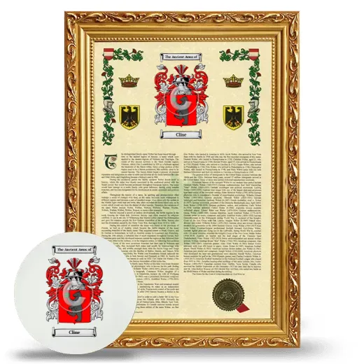 Cline Framed Armorial History and Mouse Pad - Gold