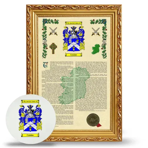 Cumine Framed Armorial History and Mouse Pad - Gold